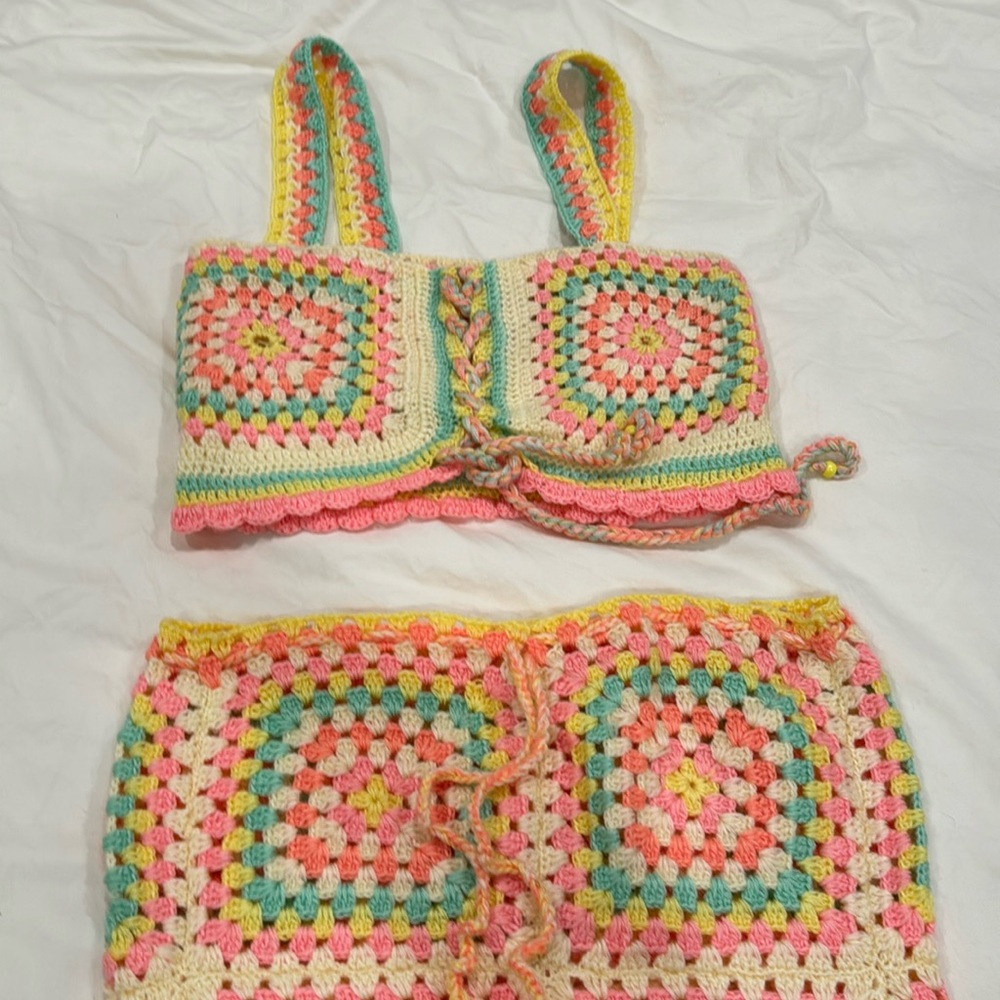 Never Worn Two Piece Pastel Crochet Set size XS purchased in St Tropez